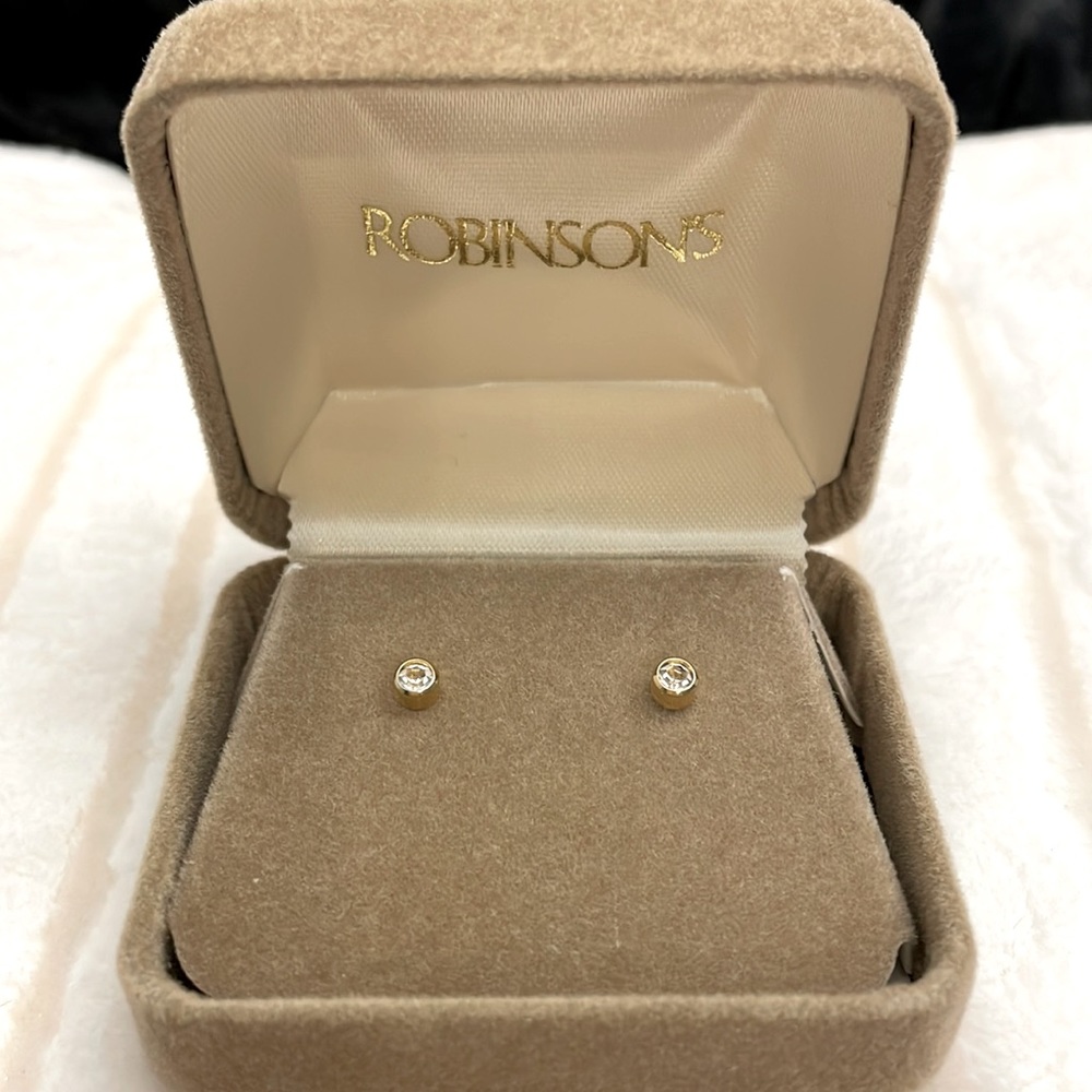 Round Bezel Set Diamond Earrings (CZ)